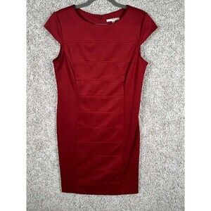 Studio One New York Red Sheath Dress Pleated Zip Size 12 Knee Length